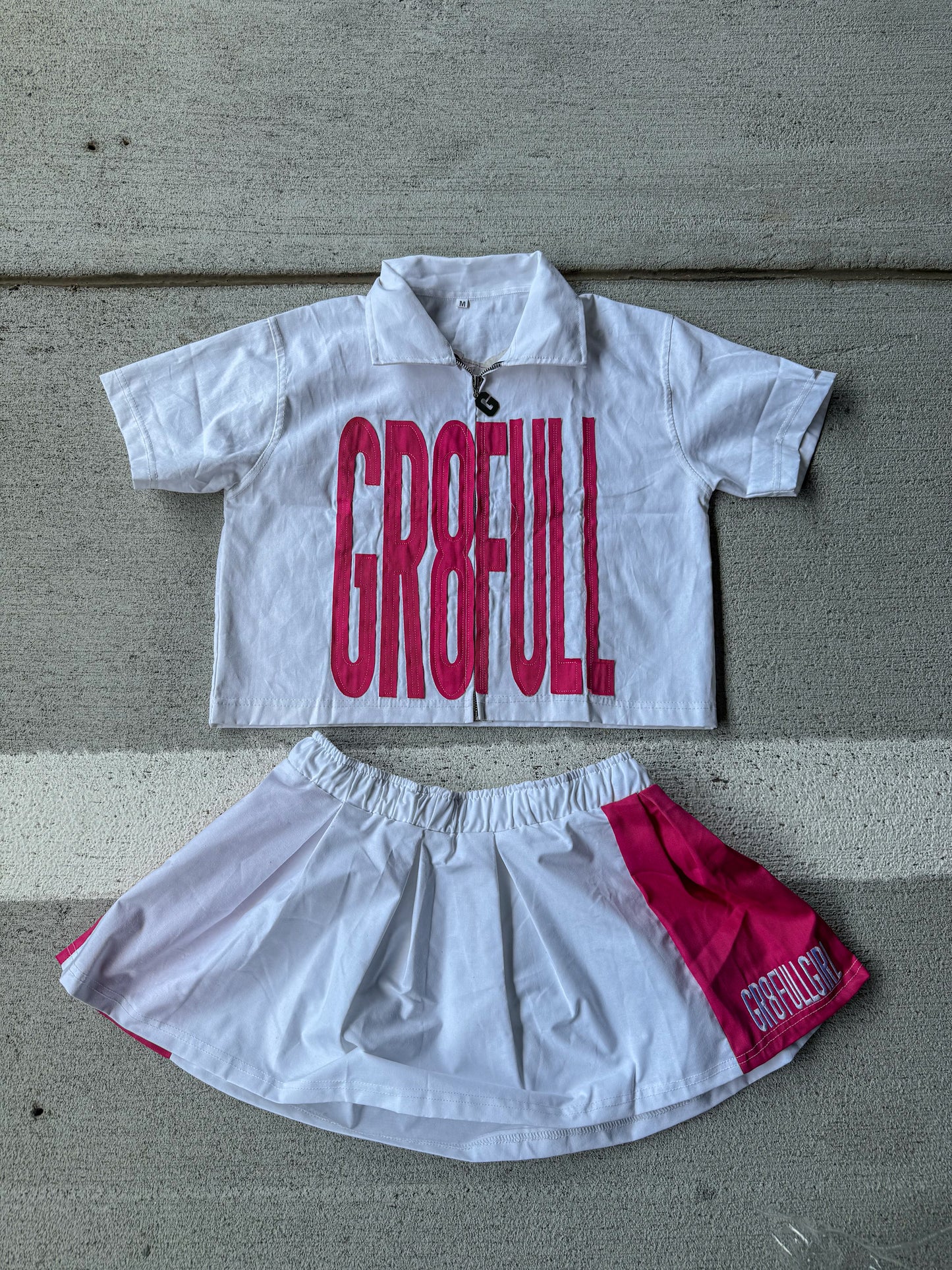 Pink And White Pleated Set
