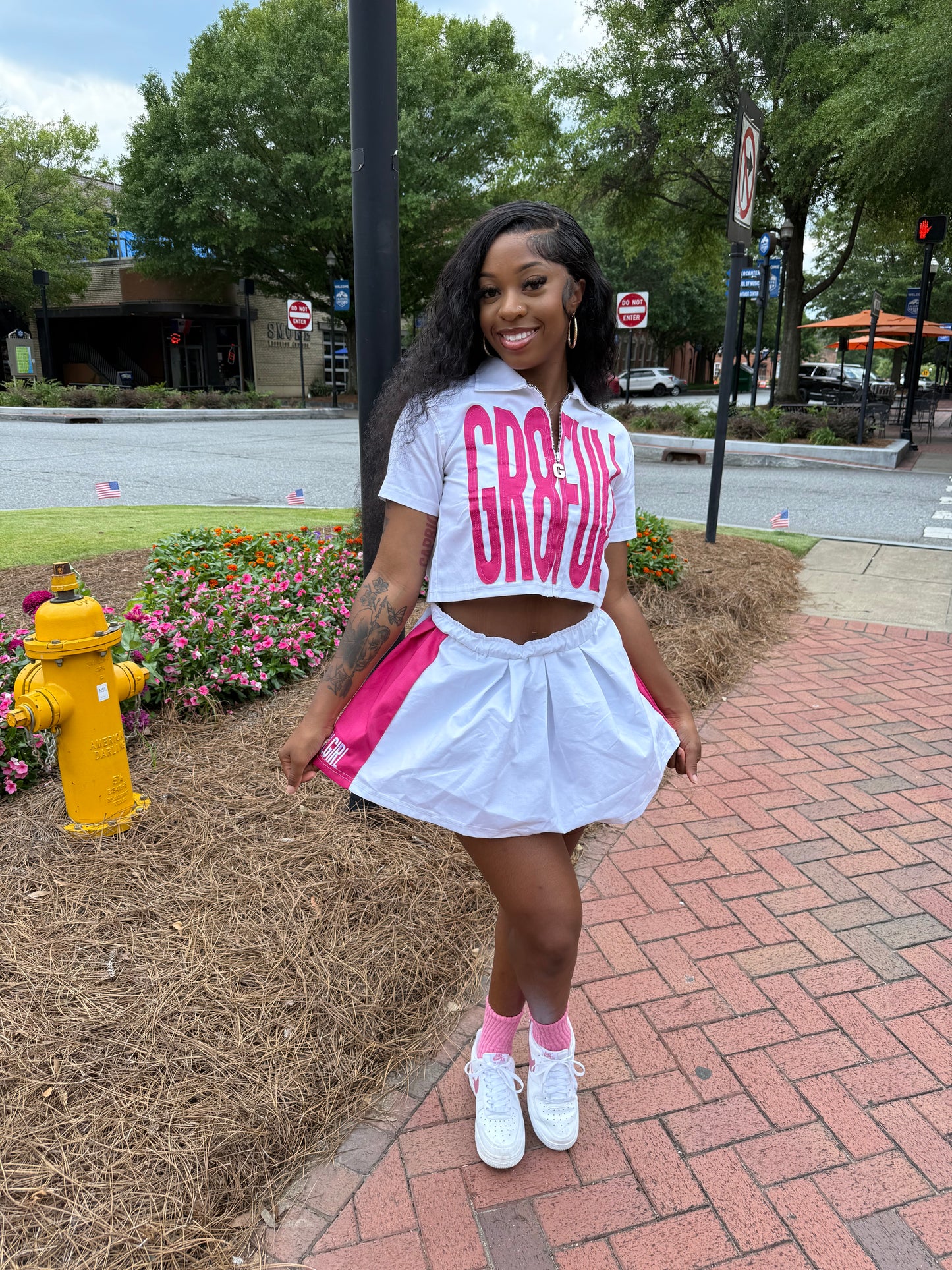 Pink And White Pleated Set