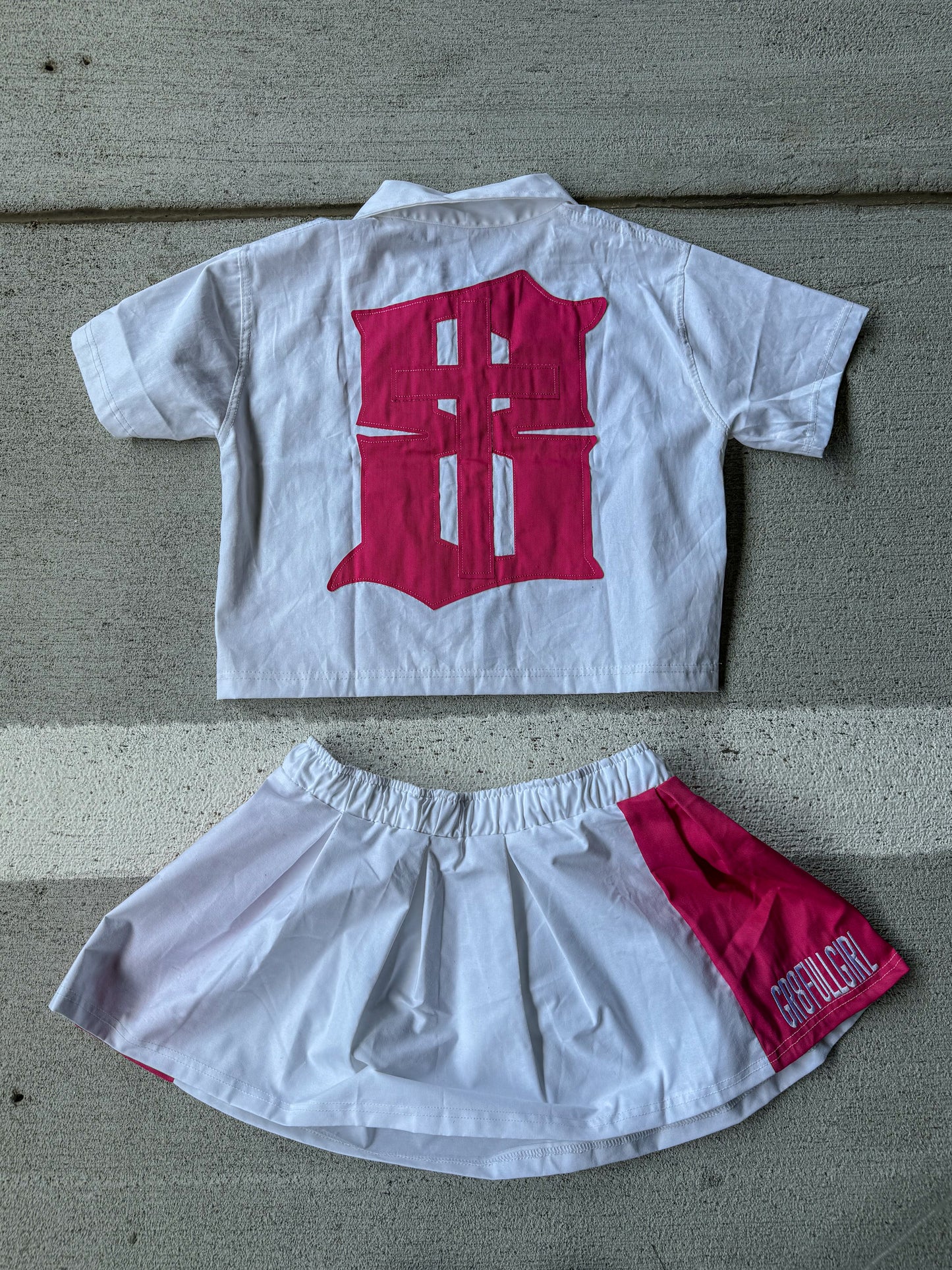 Pink And White Pleated Set