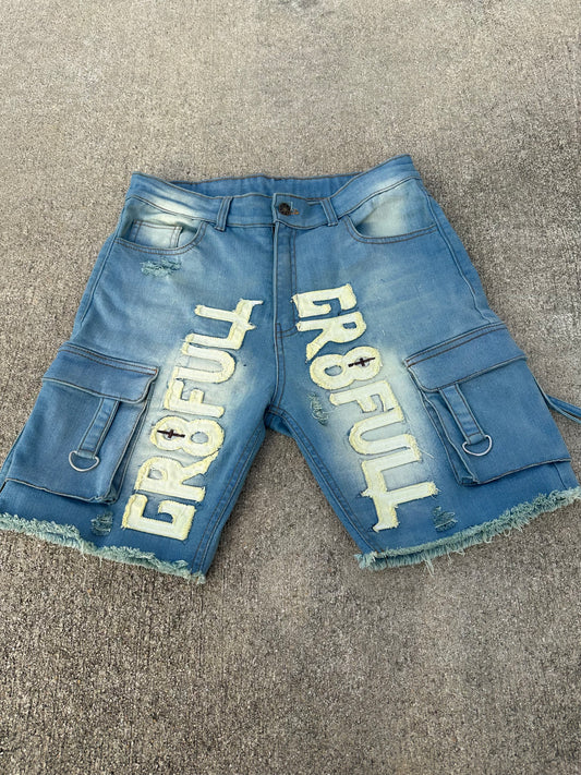 " I AM GR8FULL" Denim Shorts